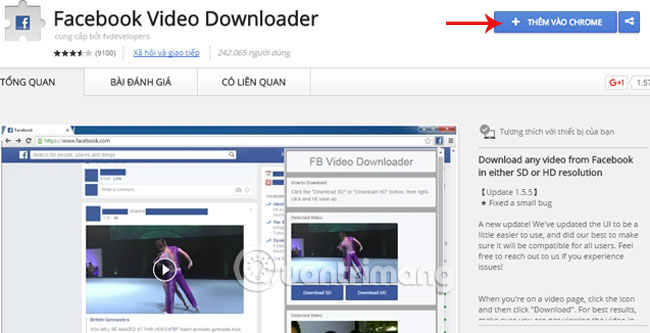 Tiện ích Facebook Video Downloader Tải video facebook HD trên máy tính