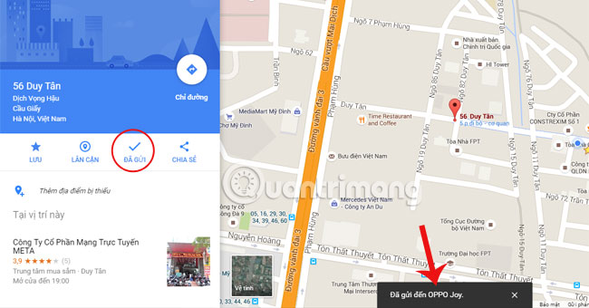 Hoàn thành gửi vị trí cho điện thoại  gửi bản đồ Google Maps trên PC tới điện thoại