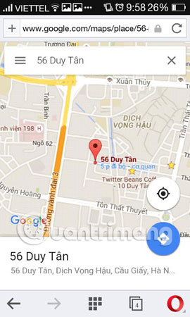 Cung cấp thông tin cụ thể của vị trí  gửi bản đồ Google Maps trên PC tới điện thoại