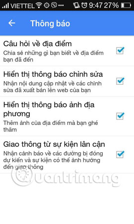 Nhấn tích chọn các mục trong Thông báo  Gửi bản đồ Google Maps trên PC tới điện thoại