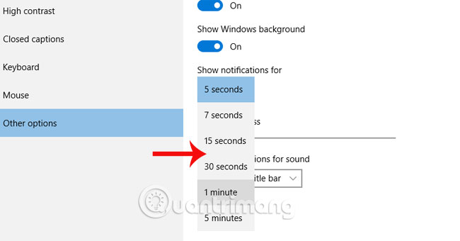 Thay đổi thời gian hiện thị thông báo trên Windows 10