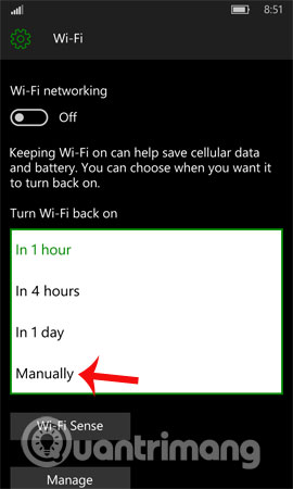Khắc phục lỗi tự động bật WiFi trên bản Windows 10 Mobile