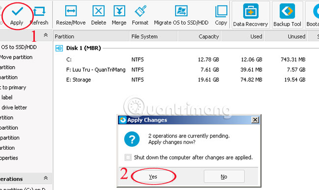 Thay đổi kích thước, di chuyển phân vùng ô cứng