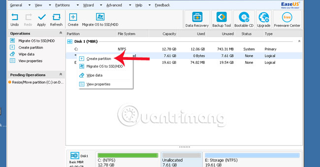 Thay đổi kích thước, di chuyển phân vùng ô cứng