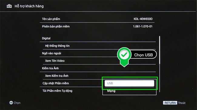 Cách cập nhật phần mềm cho Internet tivi Sony W650D