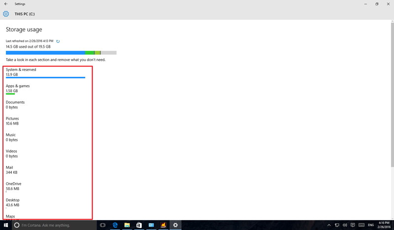 giao diện Storage usage giao diện Storage usage