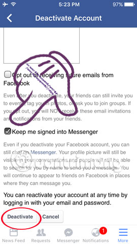 Vô hiệu hóa Facebook nhưng vẫn gửi Messnger