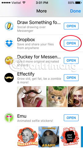 Chia sẻ file Dropbox qua Facebook Messenger