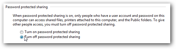 chọn Turn off password protected sharing