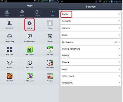 chọn Settings rồi chọn Profile