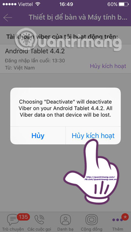 Hoàn thành hủy kích hoạt tài khoản Cách đăng xuất tài khoản Viber từ xa trên iOS và Android