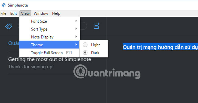 Chuyển giao diện ghi chú Simplenote