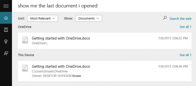 Cortana sẽ tìm kiếm và liệt kê các file mà bạn muốn tìm