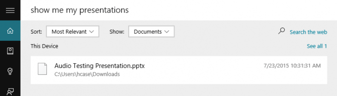 Cortana sẽ tìm kiếm và liệt kê các file trình chiếu (slide) mà bạn muốn tìm