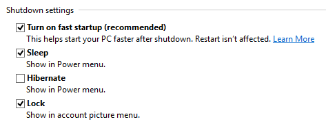 bỏ tích tùy chọn Turn on fast startup (recommended)