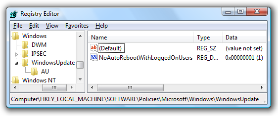 NoAutoRebootWithLoggedOnUsers NoAutoRebootWithLoggedOnUsers