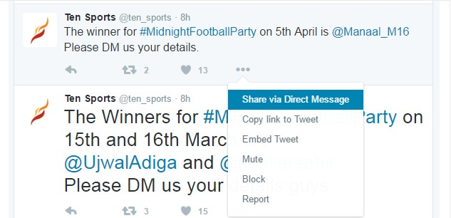 chọn Share via Direct Message  chọn Share via Direct Message