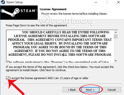 Đồng ý các điều kiện  Đây là cách đăng ký tài khoản Steam trên máy tính