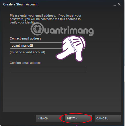 Nhập email  Đây là cách đăng ký tài khoản Steam trên máy tính