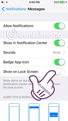 Cách tắt chế độ hiển thị nội dung tin nhắn trên iPhone