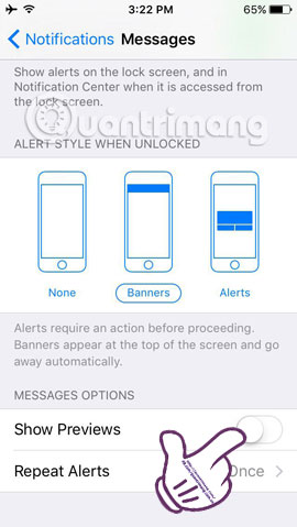 Cách tắt chế độ hiển thị nội dung tin nhắn trên iPhone