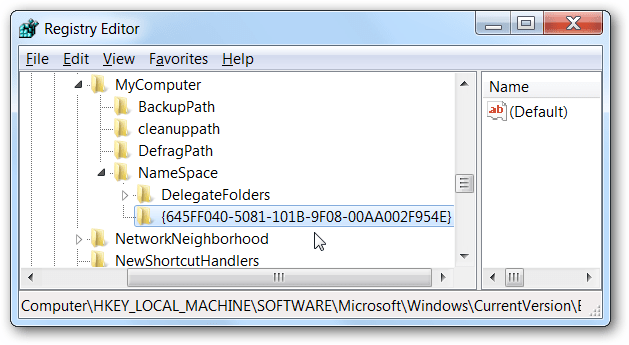 Đặt tên cho key là {645FF040-5081-101B-9F08-00AA002F954E} Đặt tên cho key là {645FF040-5081-101B-9F08-00AA002F954E}