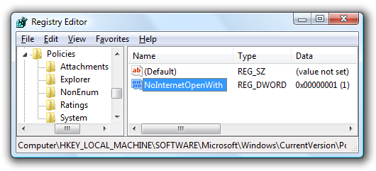đặt tên cho value này là NoInternetOpenWith