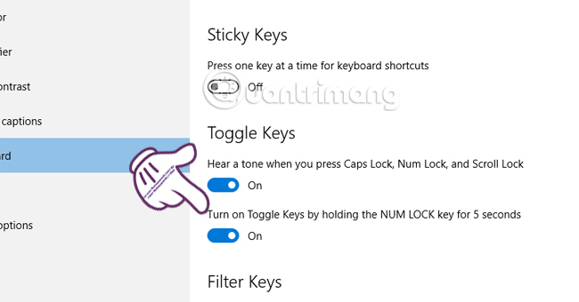 Tạo âm báo khi nhấn Caps Lock, Num Lock, hoặc Scroll Lock Windows 10