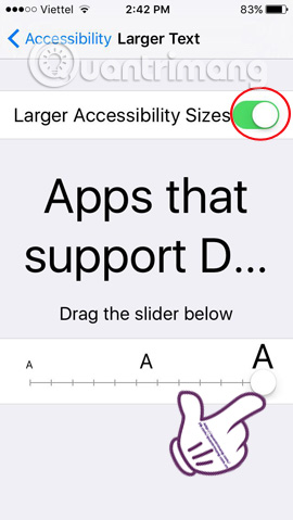 Cách phóng to chữ trên thiết bị iOS, Android