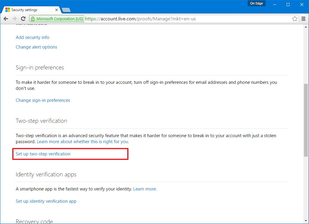 click chọn liên kết Set up two-step verification click chọn liên kết Set up two-step verification