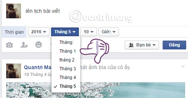 Hẹn giờ bài đặt trong ngày  Facebook đã cho phép thêm ngày giờ vào trạng thái