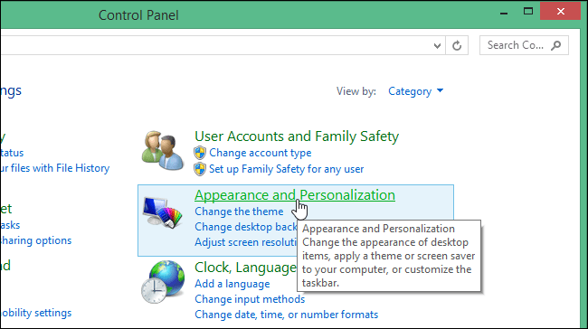 chọn Appearance and Personalization chọn Appearance and Personalization