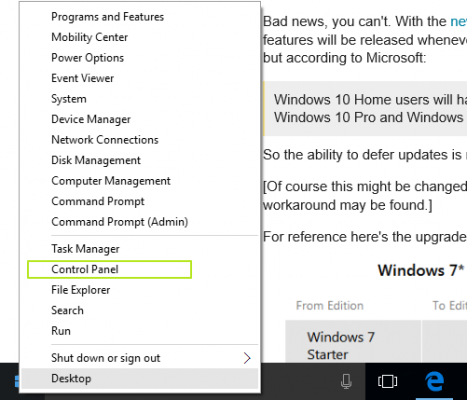 Chọn Control Panel