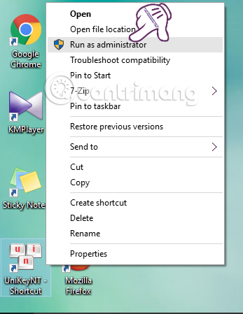 Chạy dưới quyền admin Gõ tiếng việt