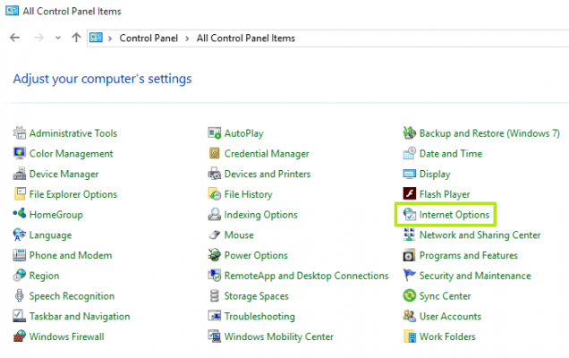 chọn Internet Option