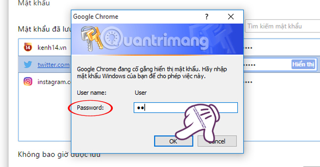 xem và xóa mật khẩu đã lưu trên trình duyệt Chrome
