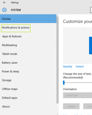 chọn Notifications & actions