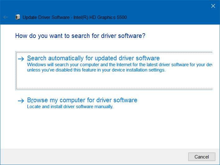 chọn Search automatically for updated driver software