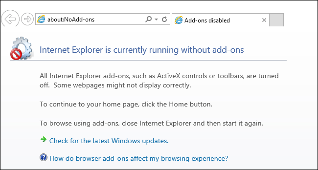 Vô hiệu hóa tất cả Add-On trên Internet Explorer