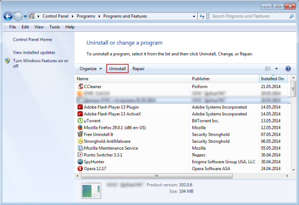 chọn Uninstall chọn Uninstall