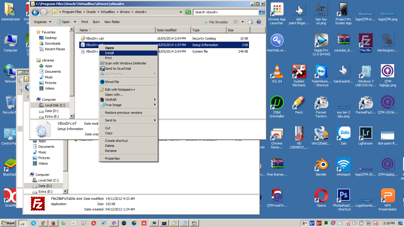  Kích chuột phải vào VBoxDrv.inf rồi chọn Install