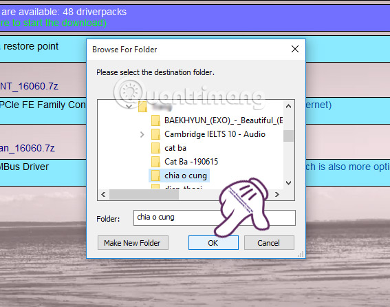 Thư mục chứa bản sao lưu driver Snappy Driver Installer