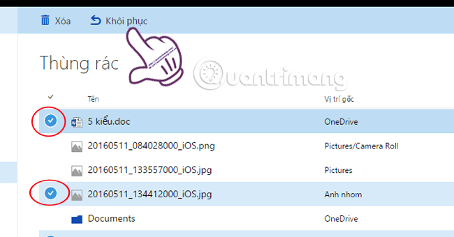 khôi phục dữ liệu đã xóa trên OneDrive