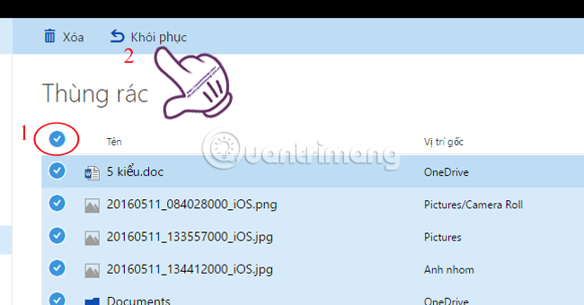 khôi phục dữ liệu đã xóa trên OneDrive