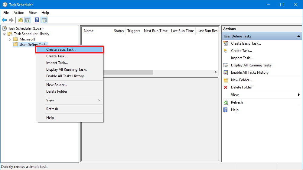 chọn Create Basic Task chọn Create Basic Task