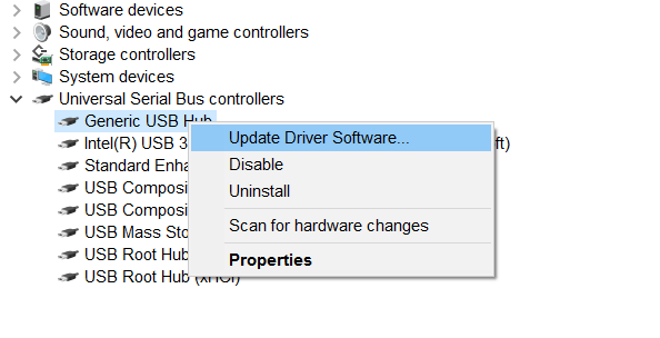 chọn Update Driver Software