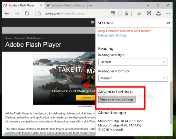 click chọn View advanced settings click chọn View advanced settings