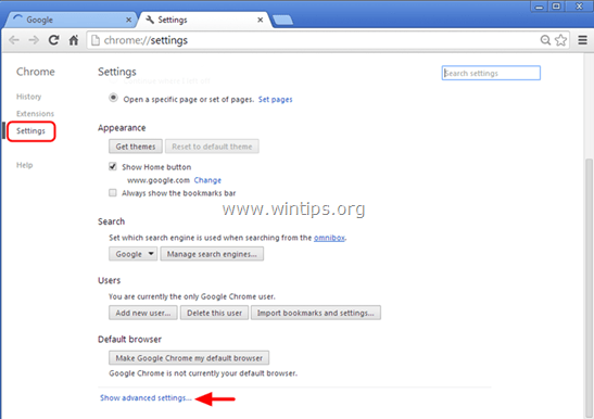 chọn Show advanced settings