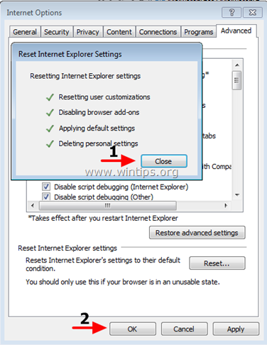 chọn Delete personal settings sau đó click chọn Reset