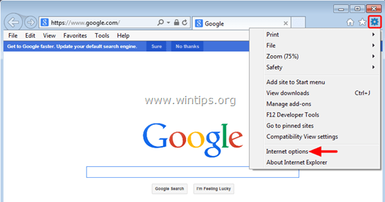 chọn Internet Options